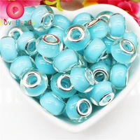 10pcs bule large hole round loose silver plated core beads charms fit pandora bracelet women crafts hair bead diy jewelry kit