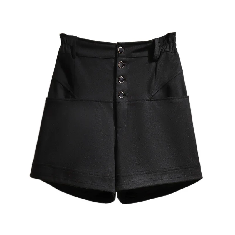 

2021 Autumn plus size High Waist Slim shorts for women large loose casual wide leg cotton pocket shorts black 3XL 4XL 5XL 6XL