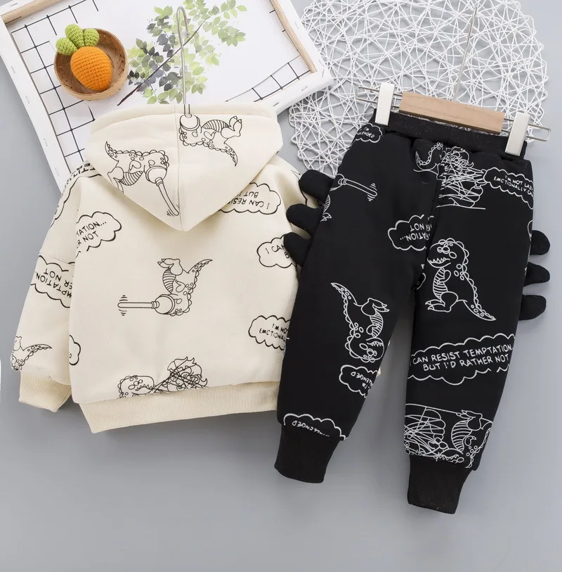 Traje de dinosaurio grueso para beb&eacute;, ropa infantil de dos piezas, oto&ntilde;o e invierno, novedad de 2021-3