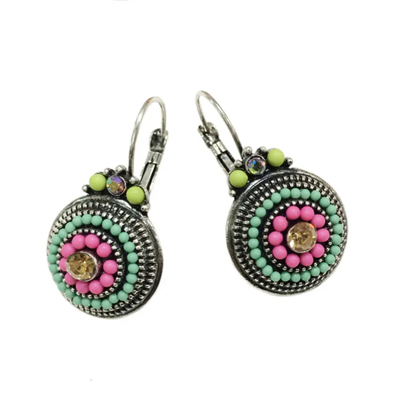Винтажные серебряные 2 цвета Brincos, женские цветные бусины, талисманы, удачные Стразы, этнические клипсы, серьги для женщин, массивные ювелирные изделия