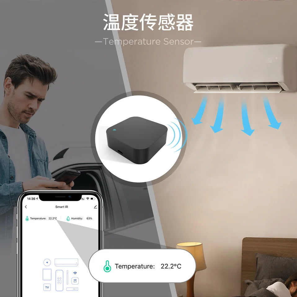 

Smart WIFI IR Remote Control + Temperature & Humidity Sensor Infrared Remote Controller for TV DVD AUD AC&Alexa Google Home
