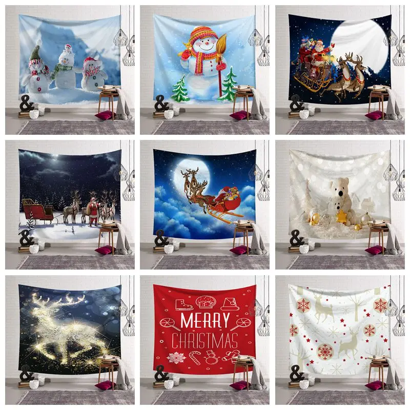 

Christmas Tree Big 2022 Tapestry Santa Claus Wall Hanging Hanging Decorative Cloth Christmas Eve Home Decor Happy New Year