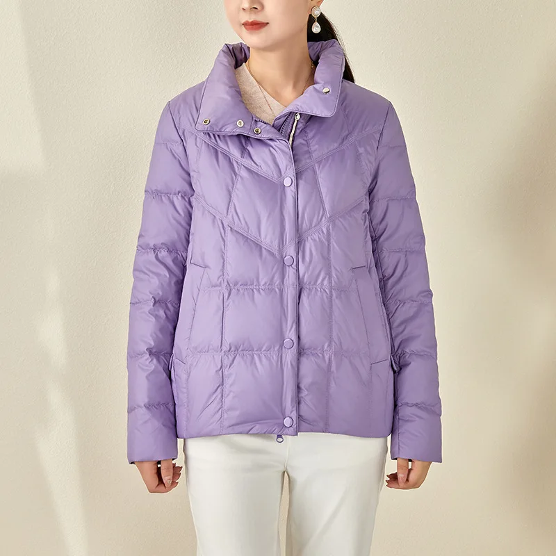 

90 White Goose Down Jacket Winter 2021 New French Luxury High Quality Fashion Design Stand Collar Pure Color Short Coat