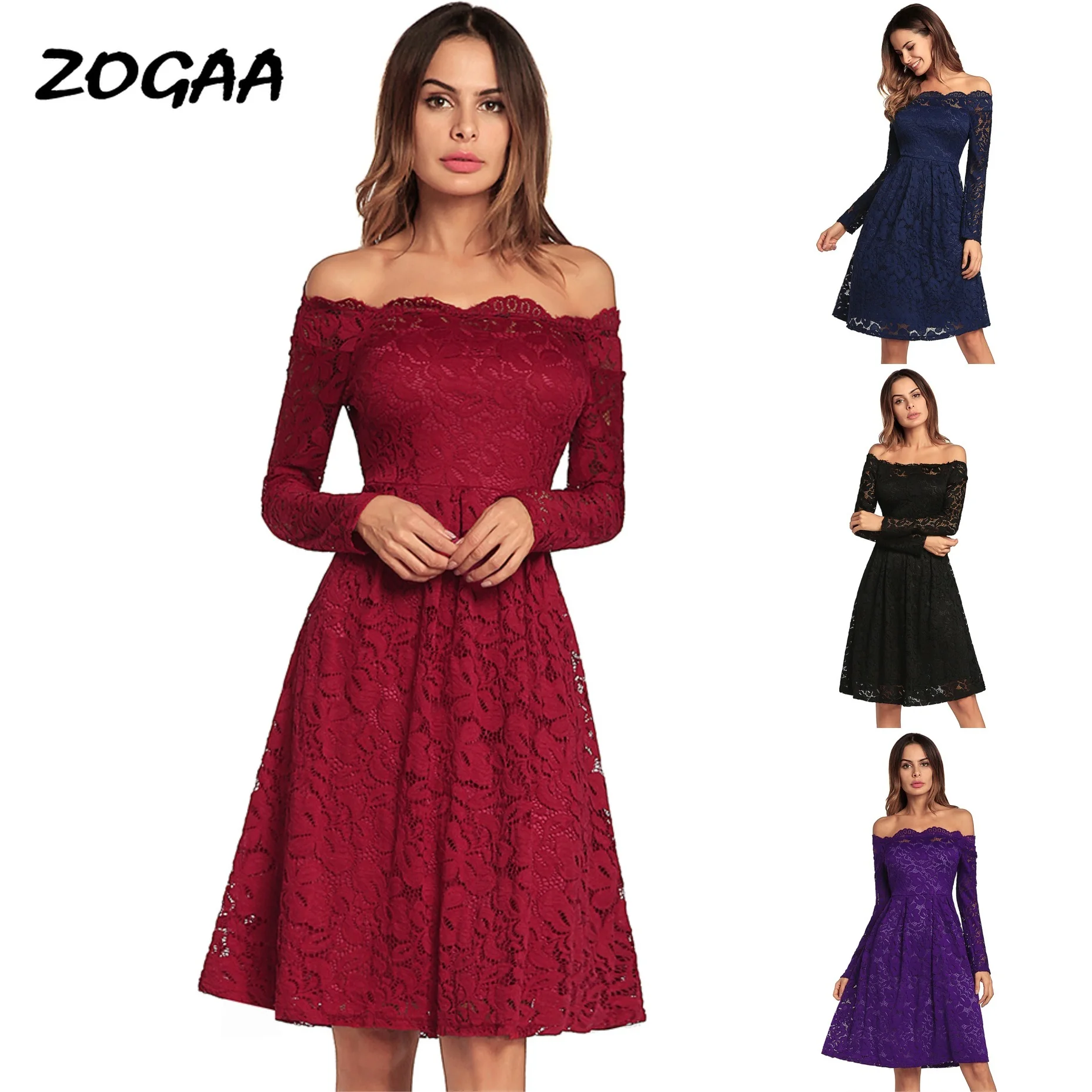 Женское кружевное вечернее платье ZOGAA элегантное свободное большого размера с
