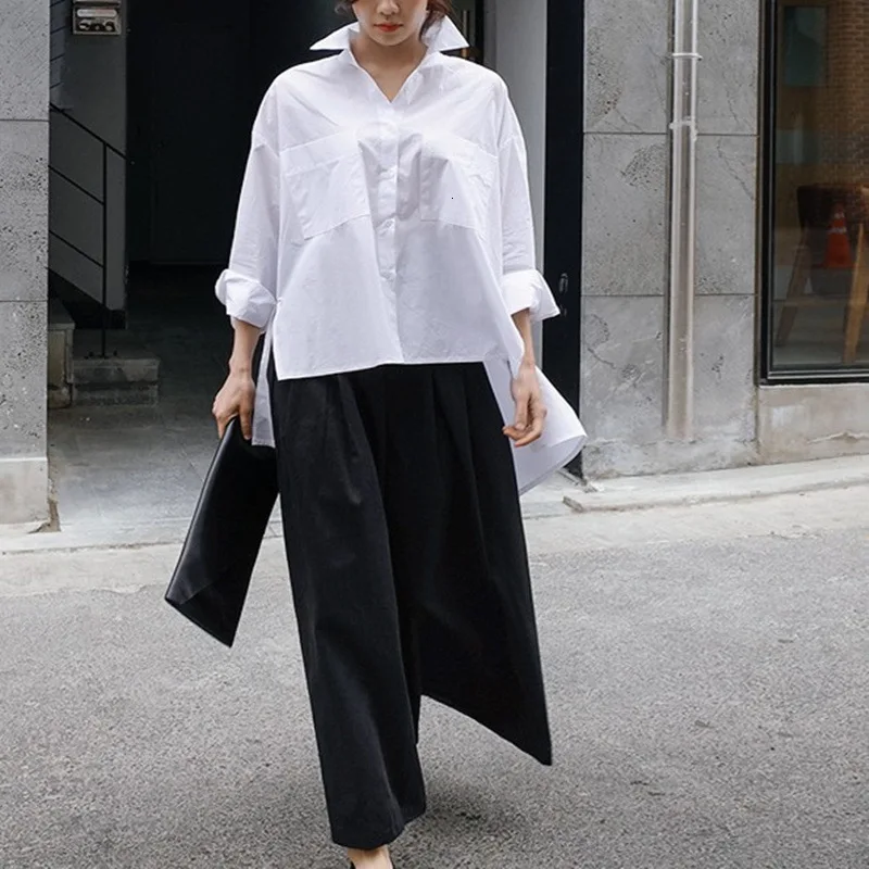 LANMREM 2020 новая Корейская летняя рубашка для девочек отложной воротник рукава