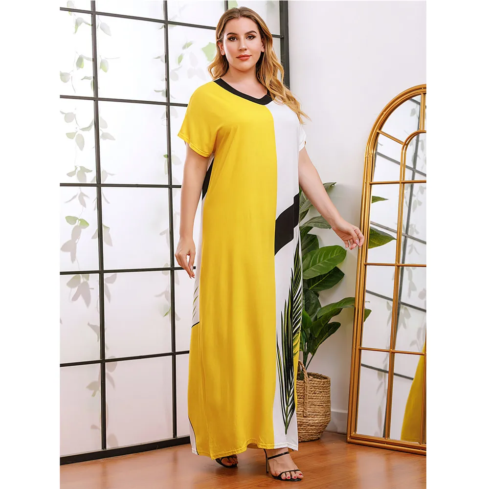 

Plus Size 3XL Kaftan Turkey Dubai Abaya Women Short Sleeve Loose Caftan Long Maxi Dress Muslim Arabic Robe Gown Islamic Clothing