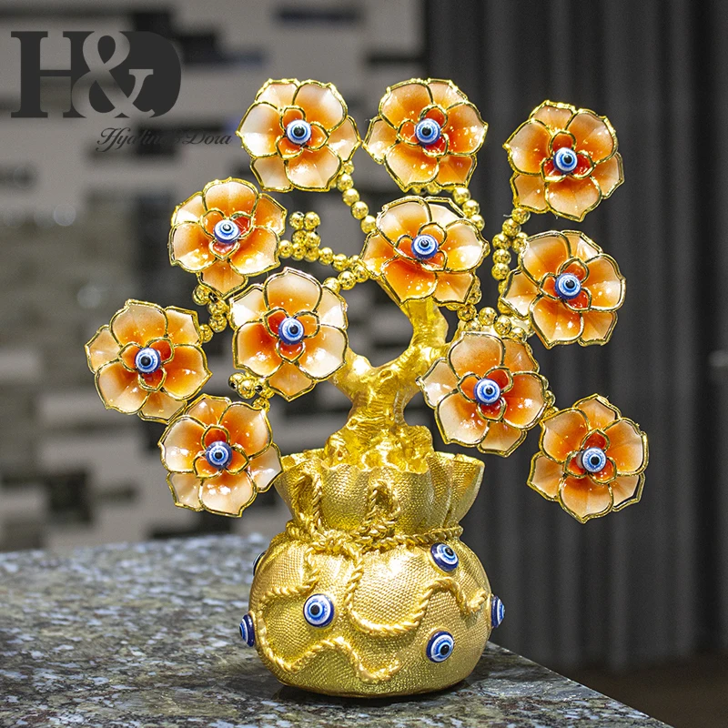 H& D Fengshui голубое сглаза дерево для защиты денег богатство достижения удачу Рождественский подарок домашний Декор Орнамент демонстрационная смола