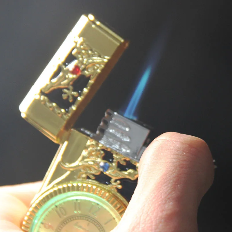 Часы с цветными лампами Электронная зажигалка возможностью сверхтонкого ветра