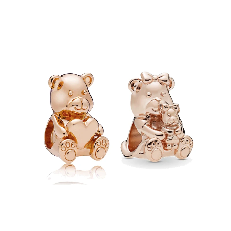 Бесплатная доставка розовое золото милый медвежонок с бантом подвески бусы