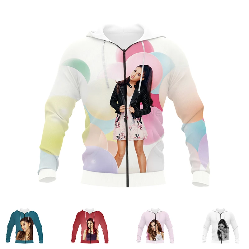 

Пользовательский Diy Graphic Весна Осень Зима хип-хоп Повседневный бренд Клоун фильм 3D печать Ariana Grande на молнии Толстовка полиэстер