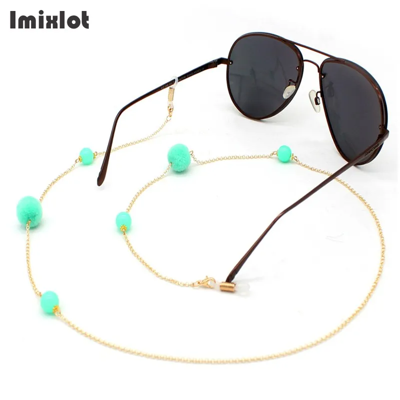 

Модная женская зеленая цепочка для очков с помпоном, металлическая цепочка для солнцезащитных очков, цепочка для очков с бусинами, держател...