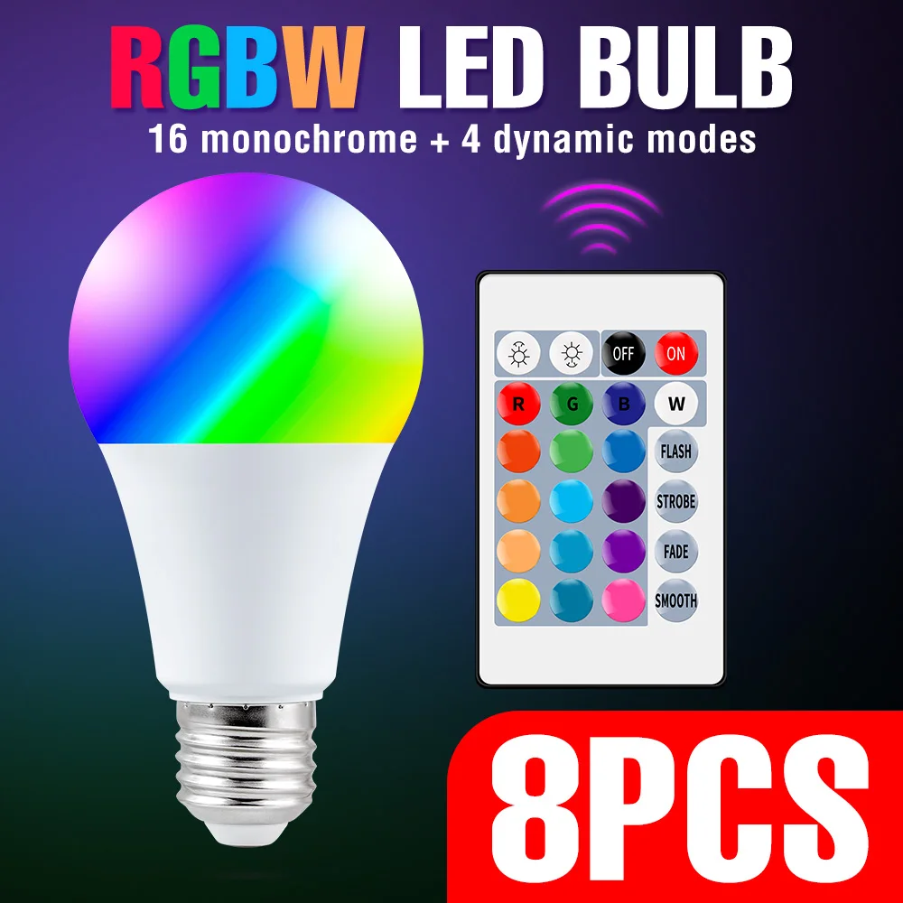 Светодиодная лампочка E27 менясветильник цвет 8 шт. RGB LED лампочсветильник для