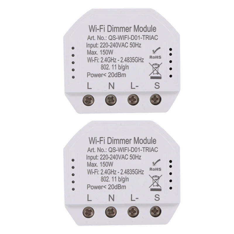 

2X Wifi Smart Dimmer Module 220V-240V 150W Controller Timer Switch Light Voice Control Works