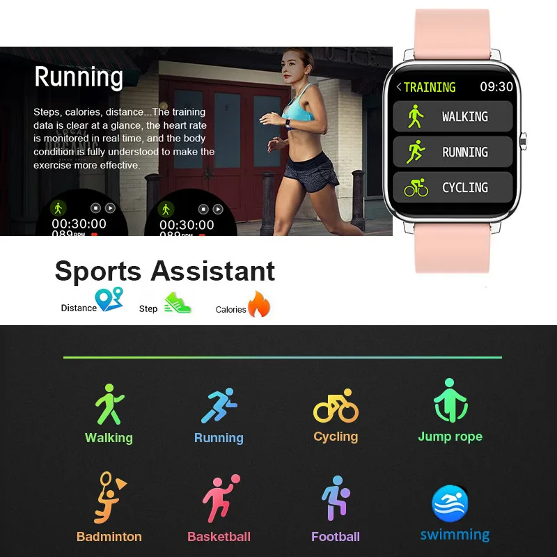 2021 квадратные полностью сенсорные умные часы для женщин и мужчин, спортивные электронные наручные часы для Android, Ios, управление музыкой, умны... от AliExpress WW