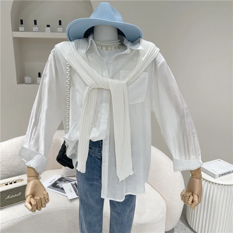 

Women's Spring Summer 2021 Niche Design Fashion Casual Long Sleeve Shirt Top Solid Shirt Shawl Suit