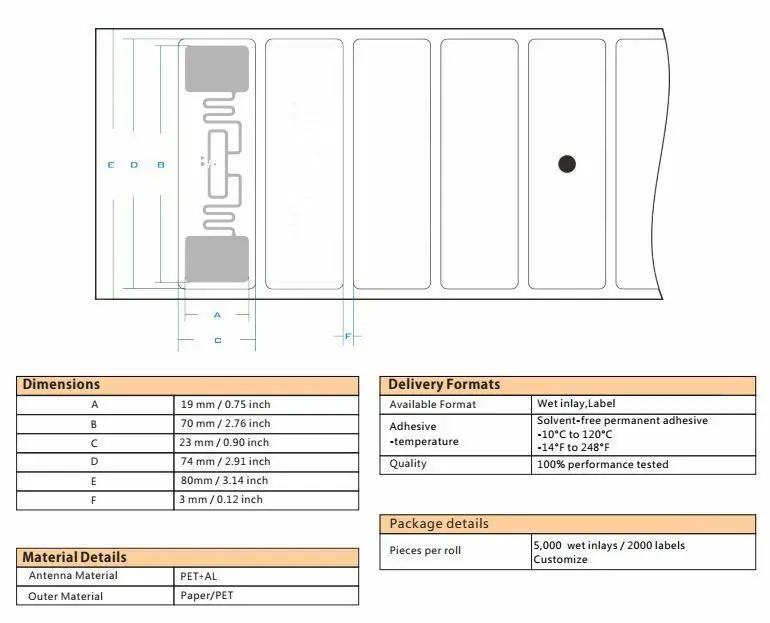 

Alien 9662 3 ''x 1'' UHF 6C 915 RFID - 10