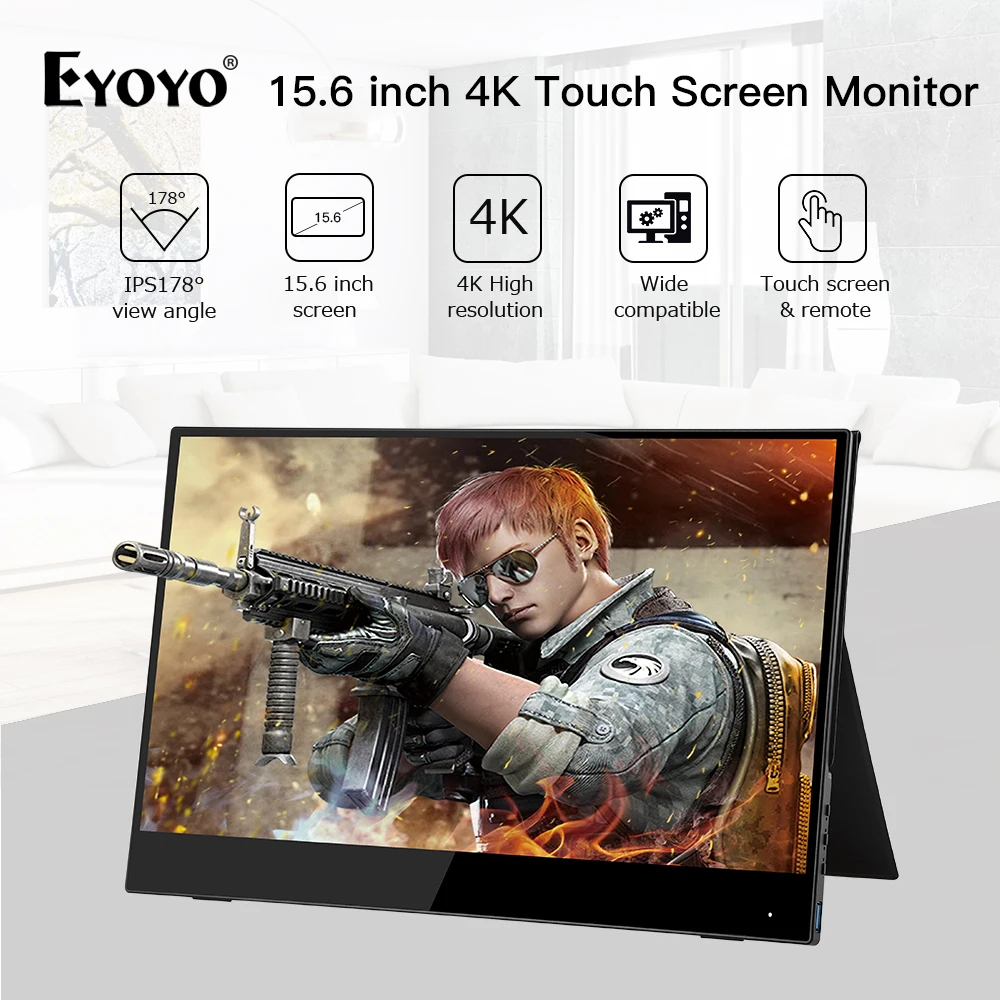 구매 Eyoyo-EM15E 15.6 휴대용 게임 모니터 3840X2160 4k UHD IPS 화면 USB 유형 C HDMI PC 디스플레이, 휴대폰 노트북 Ps4 스위치 Xbox