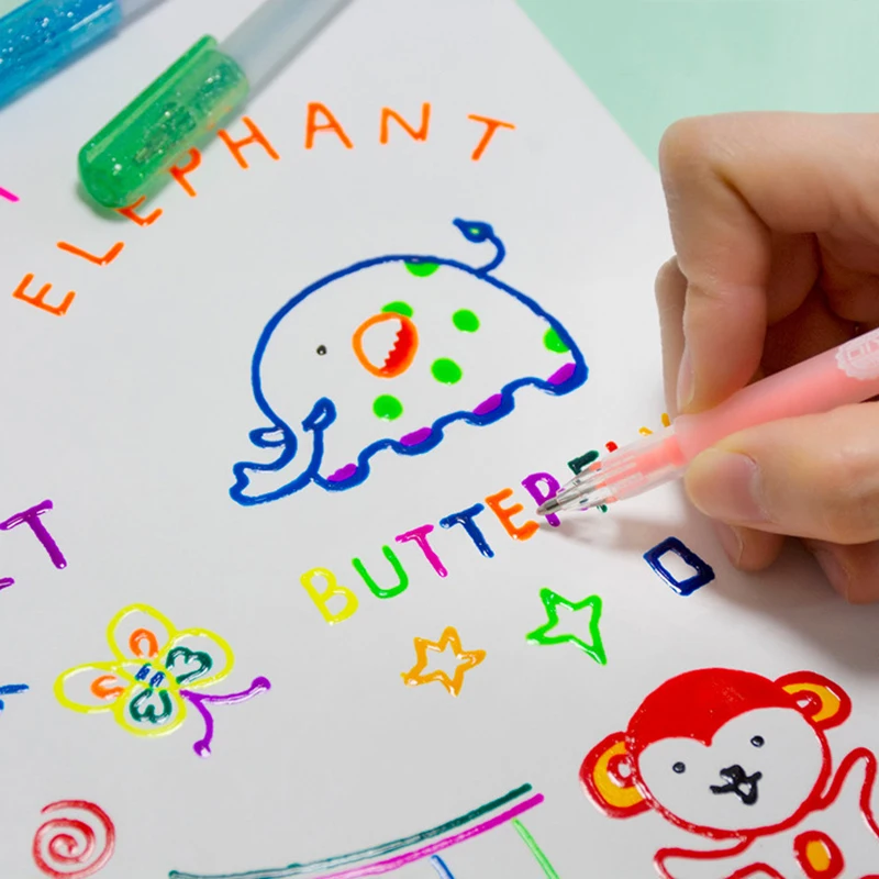 

3D Glossy Jelly Ink Pen Set Colorful DIY Fluorescent Graffiti Gel Pen Gift For Kids DQ-Drop