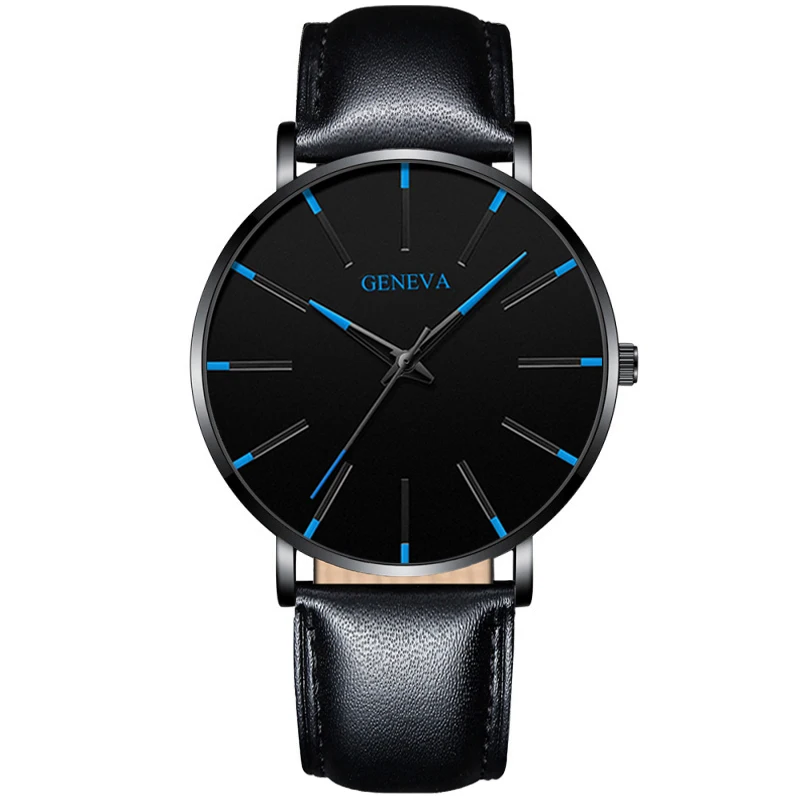 L black blue Роскошные модные мужские минималистичные часы, ультра тонкие черные часы из нержавеющей стали с сетчатым ремешком, мужские деловые повседневные аналоговые кварцевые часы - Цвет: L black blue