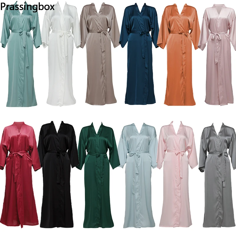 Silk Satin Long  Robes Long Sleeve Light  Blue Custom Bridesmaid Robes Bride Robe Women Long Wedding Bathrobe and Homewear