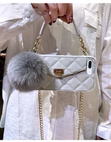 fashion metal clasp fur ball pendant card bag purse chain handbag case cover for iphone 13 12 mini 11 pro xs max xr x 8 7 plus