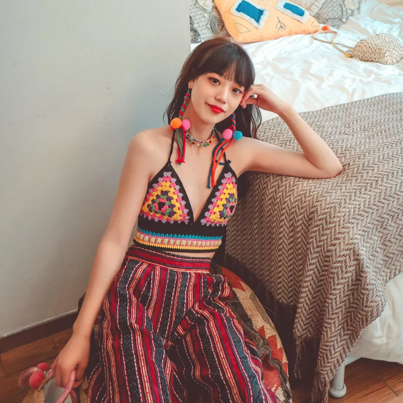 

Femme Tank Indie Folk O-Neck Tanks Camis Blusas Women Clothes Midriff Top Patchwork Tops Tees Woman Slim Elastic Tank Tops