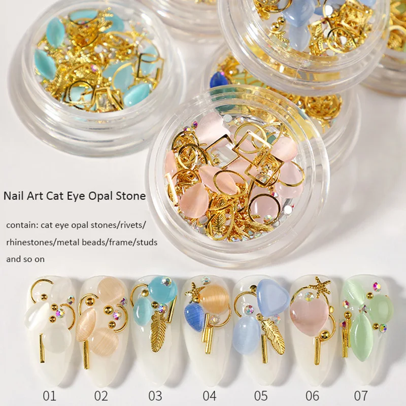 Популярные украшения для дизайна ногтей в смешанной упаковке с опалом кошачий