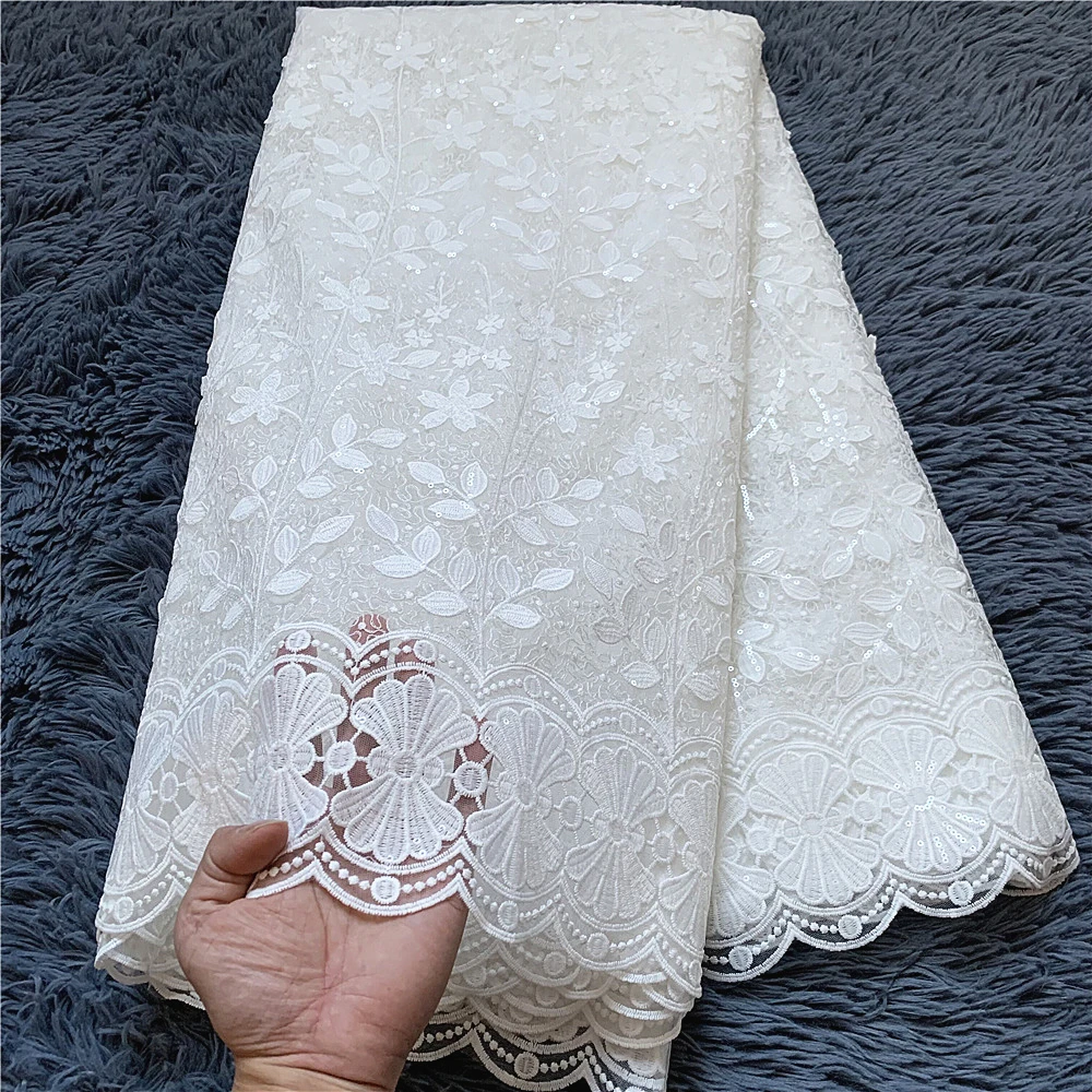 

2022 High Quality AfricanNigeria Lace Fabric For Sewing Embroidery Swiss French Tulle Cotton 5yards Wedding Party Dress Sequins