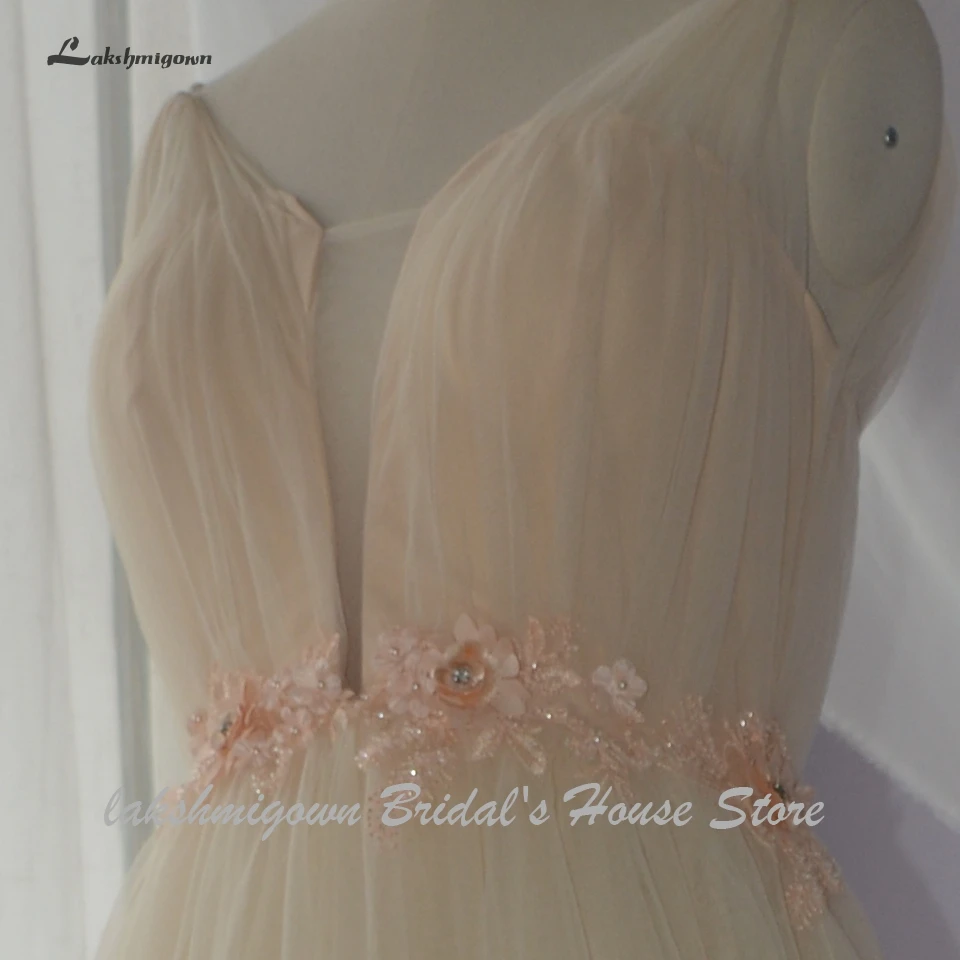 Lakshmigown ТРАПЕЦИЕВИДНОЕ ПЛАТЬЕ невесты из тюля Robe Mariee шампанское Бохо Свадебные платья Кристалл Mariage длинное свадебное платье на заказ