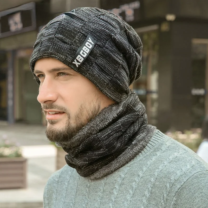 

2021 Winter Beanie Hats Scarf Set Warm Knit Hat Skull Cap Neck Warmer with Thick Fleece Lined Winter Hat and Scarf for Men Women