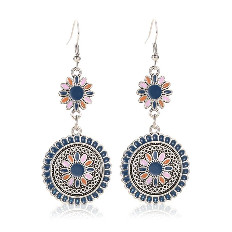 Длинные серьги-капельки в этническом стиле маленькие ромашки ретро дворцовые