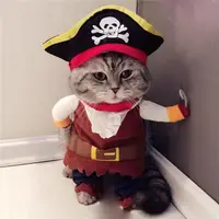 [2021 Hot]Tik Tok the same cat pirate turned into a dog fight Teddy evil funny pet clothes British short blue cat funny