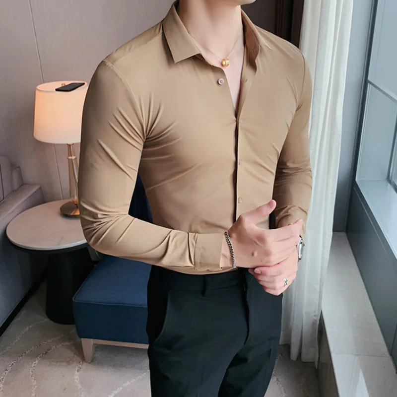 

SYUHGFA 2022 Spring British Style Men Dress Shirts Long Sleeve Business Formal Wear Slim Fit Casual Office Chemise Homme