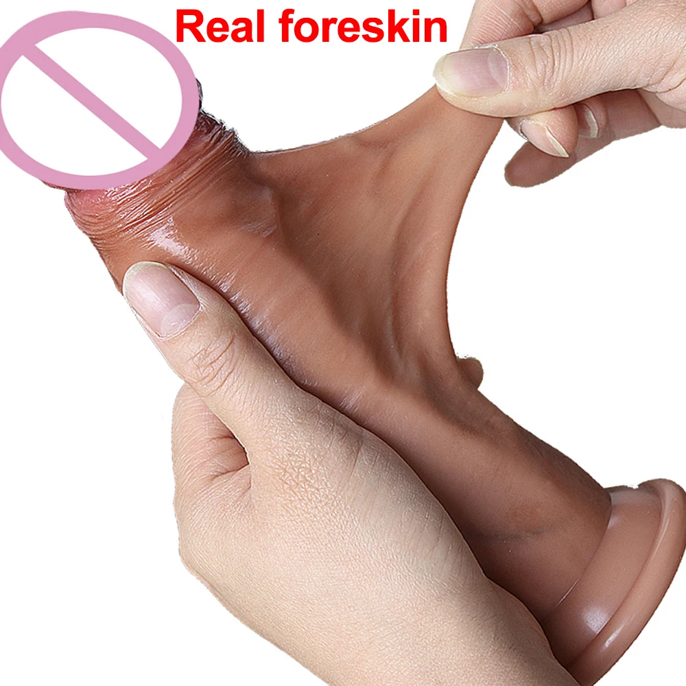 7in Realistic Dildos Sliding Foreskin Females Masturbation Tools Huge Suction Cup Penis Fake Lesbian Adult Sex Toys For Women | Красота и