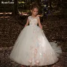 Элегантное бальное платье бабочка; Нарядное Цветочное платье для девочек платья 2020 без рукавов платье принцессы с пайетками, держащих букет невесты на свадьбе, платье для первого причастия, пышные платья