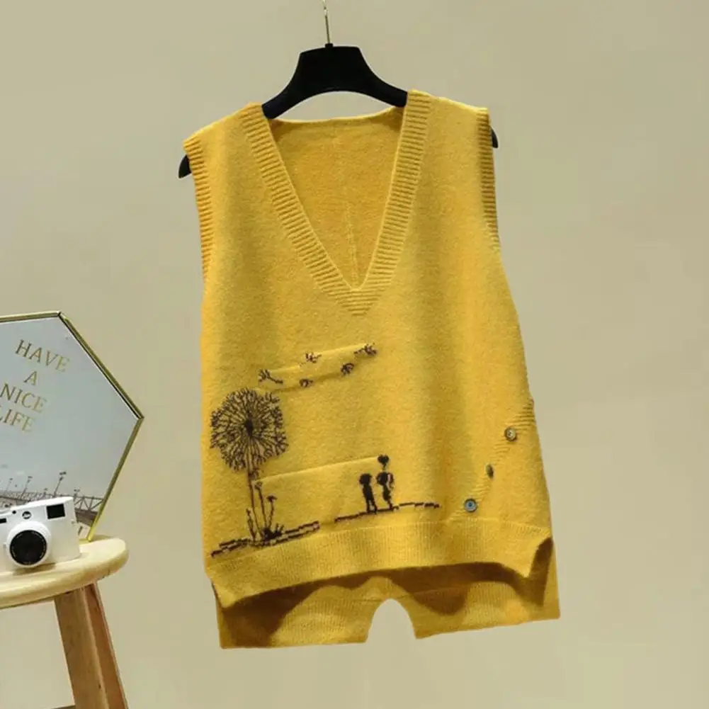 

Женский Зимний вязаный свитер с V-образным вырезом, жилет, повседневный модный жилет, пуловер, свитеры, свободные свитера без рукавов, Y3w3