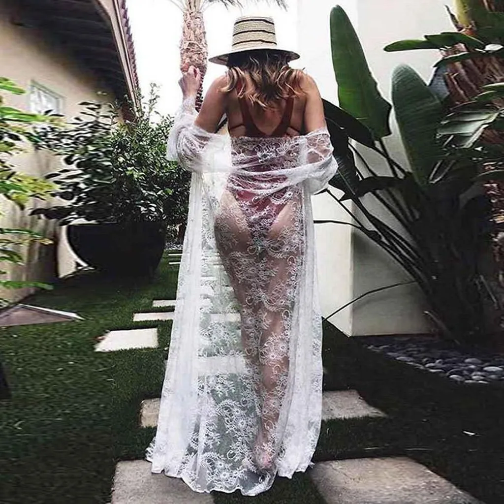 Женское сексуальное длинное кружевное платье Прозрачное кимоно нижнее белье
