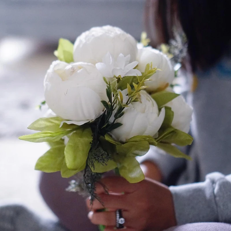 1 букет искусственных пионов шелковые розы пиона 6 больших головок 2 бутона