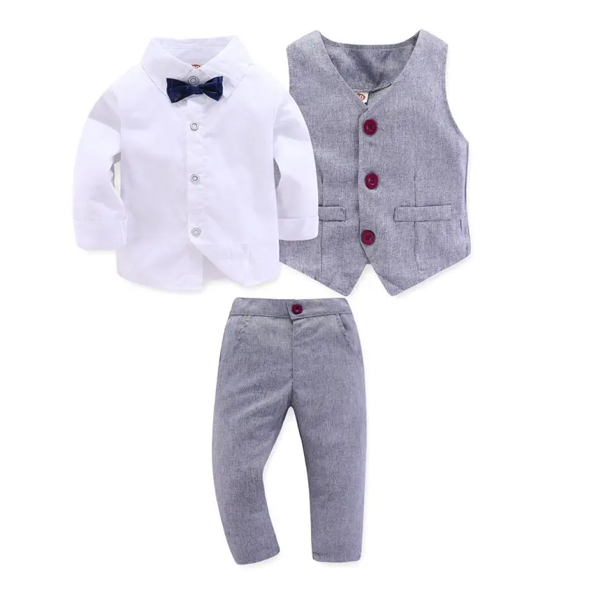 

Kid Boy Clothes Gentleman Grey Vest + Long-Sleeved White Pink Shirt + Pants Four-Piece Suits Infant Children Outfits KB8088