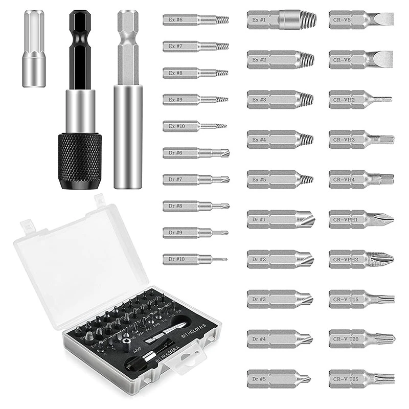 

33 PCS Damaged Screw Extractor Set, Multi-Purpose Easy Out Screw Remover and Bolt Stripped Extractor
