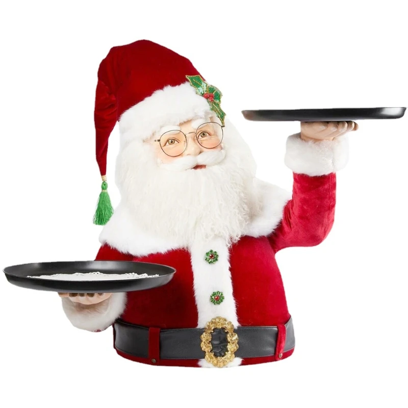 

2022 New Snacks Holder Santa Hand Painted Resin Cake Stand Fruit Holder with 2 Plates