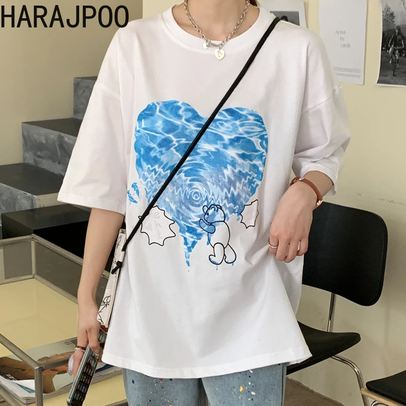 

Harajpoo Female T-Shirt 2021 Summer New Korean Style Wild Student Harajuku Bf Wind Loose Short-sleeved Female Top Women Clothes