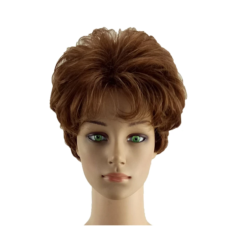 light brown HAIRJOY Женские синтетические волосы парики Короткие вьющиеся блонд коричневый черный серый парик термостойкий - Цвет: light brown