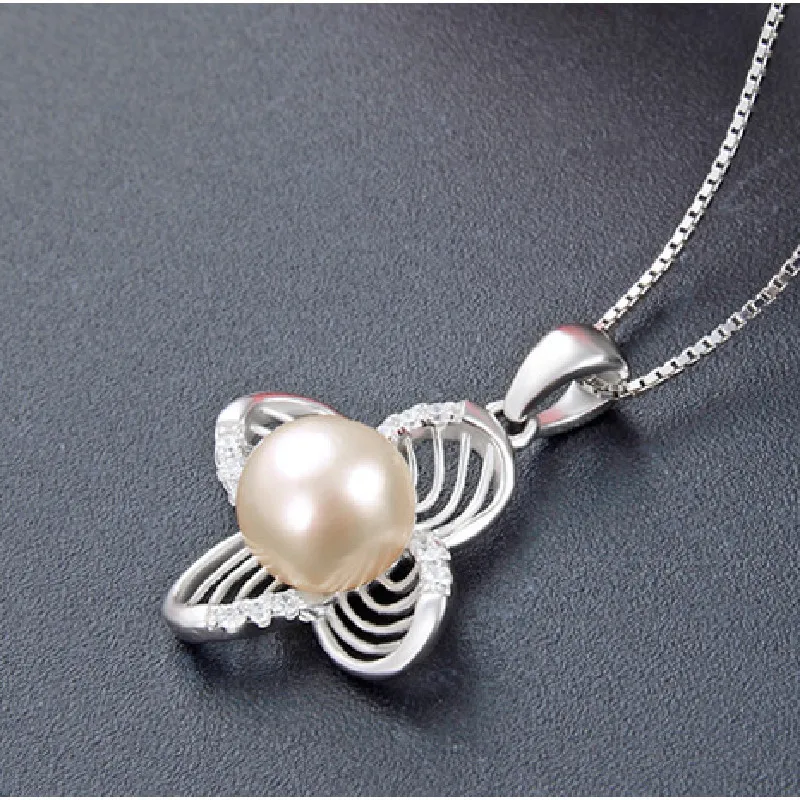 Ожерелье до ключицы из серебра 925 пробы с пресноводным жемчугом