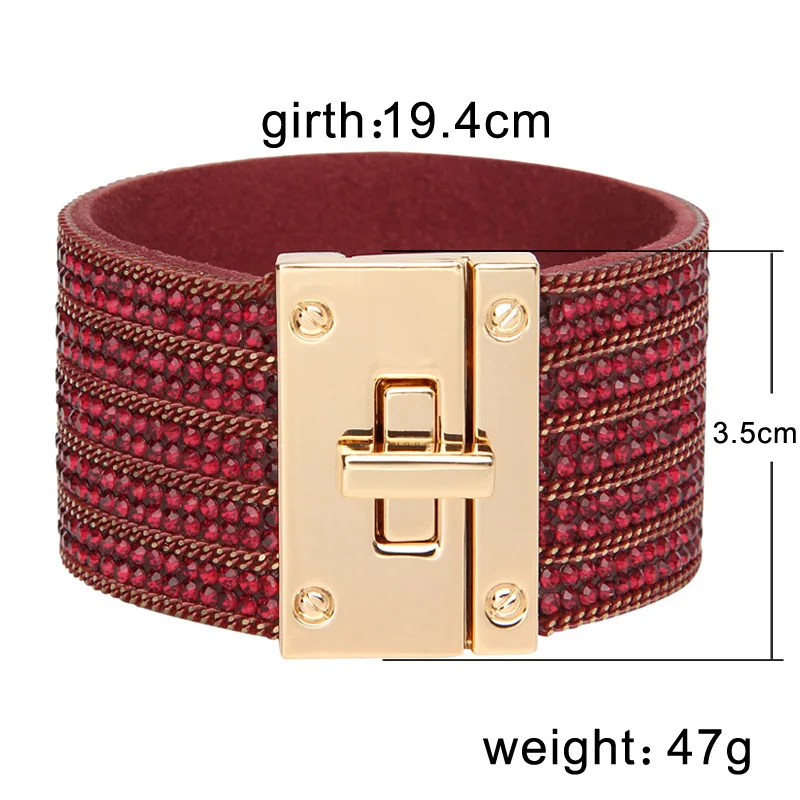Leather Bracelet for Women Crystal Circle Charm Wrap Bracelets& Bangles Boho Multilayer Wide Crystal Bracelet Female Jewelry