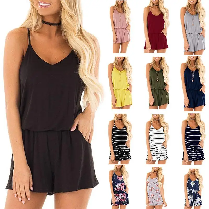 Новинка 2020 женские летние короткие комбинезоны на бретельках с v образным