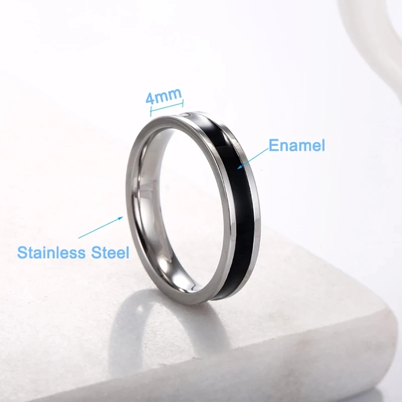 

4mm Wedding Rings Stainless Steel Black White Enamel Ring Engagement Couple Jewelry Women Rose Gold Minimalist Gift FreeShipping