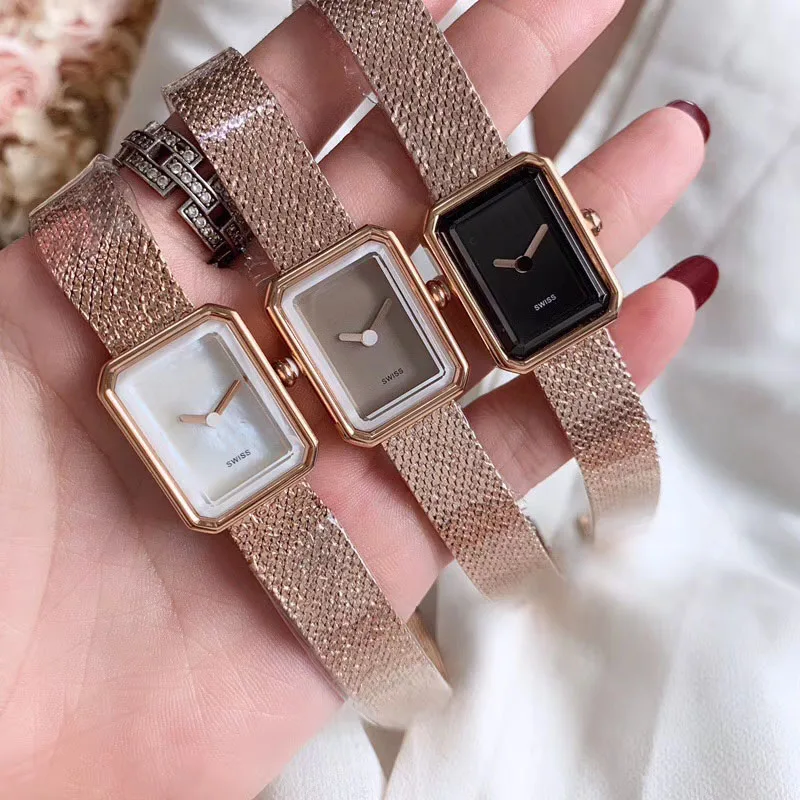 Женский браслет montre кварцевые наручные часы Femme белые/черные прямоугольные часы серебро/желтый/розовое золото цвет для женщин