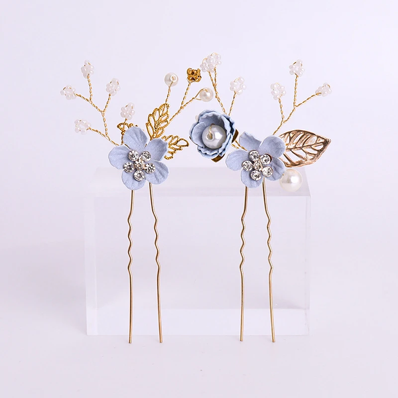 Женская заколка для волос Hanfu аксессуары косплея Цветочная набор гребней синяя