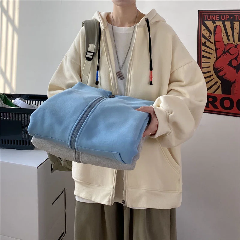 

Autumn Multicolor Hoodies Men's Fashion Casual Hooded Sweatshirt Men Streetwear Loose Solid Color Zipper Hoodie Mens Hoody S-3XL